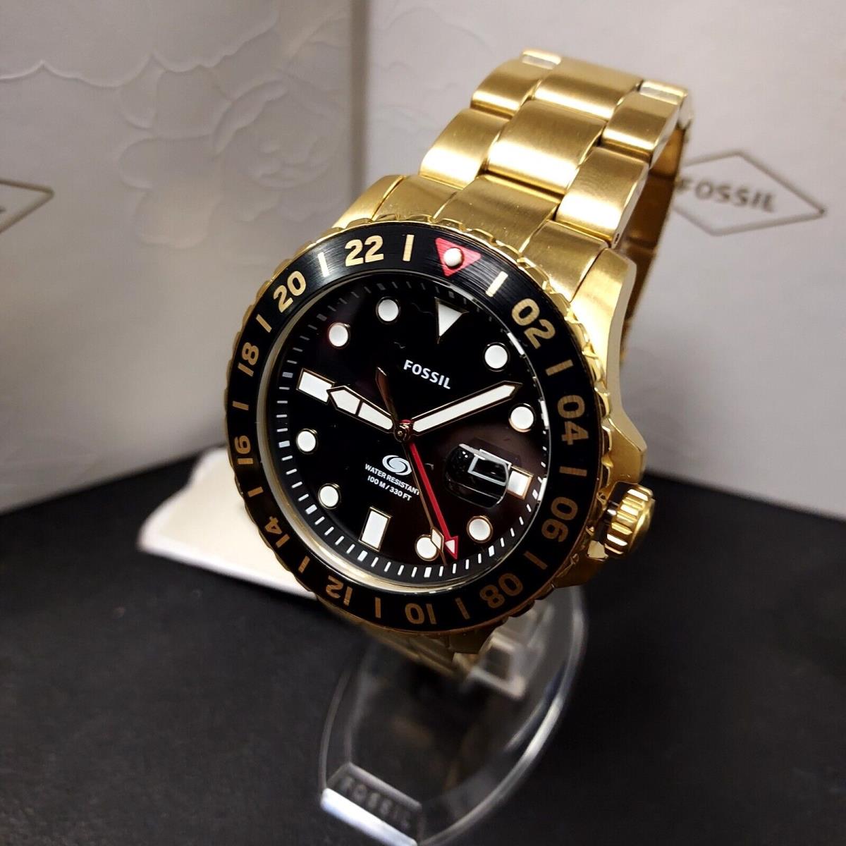 Fossil Black Gmt Gold Stainless Steel Watch FS5990