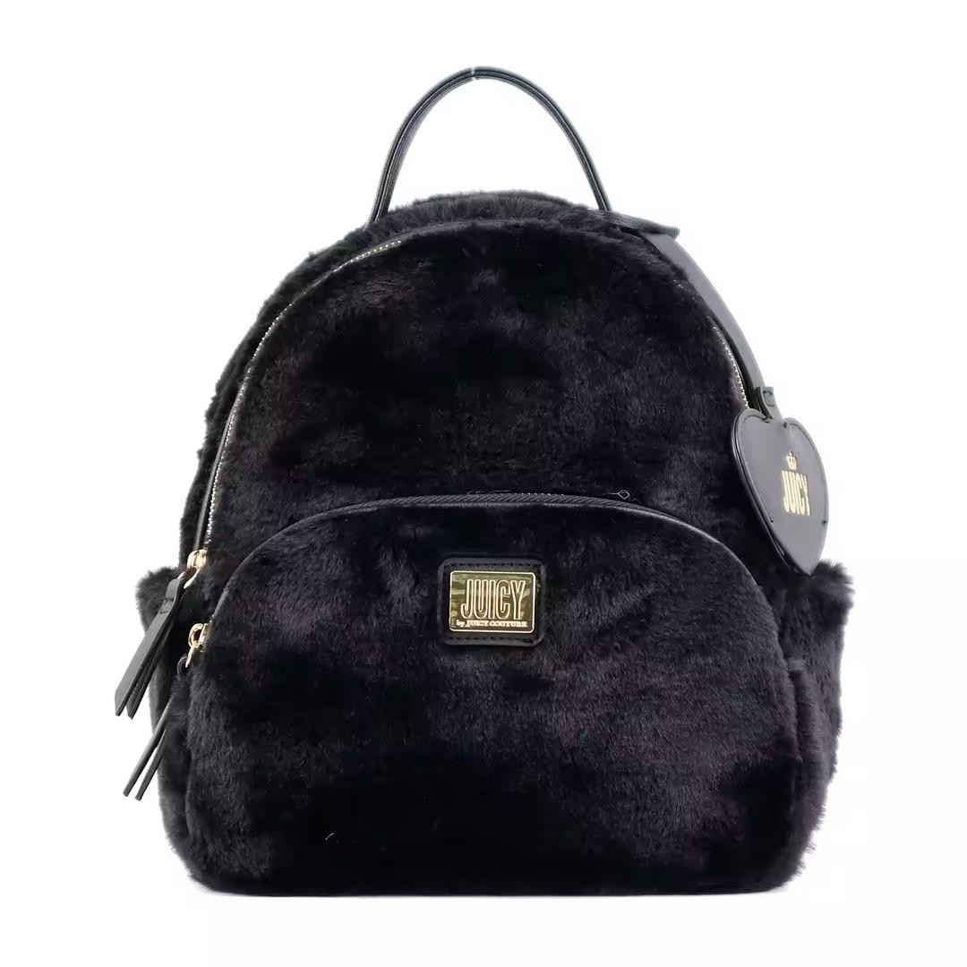 Juicy Couture Backpack Black Fur Collection Heart Keycha