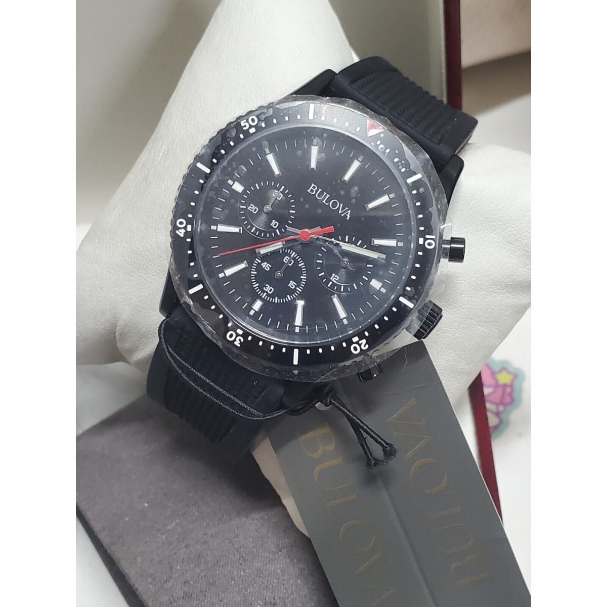 Bulova Men`s Quartz Chronograph Black Silicone Band 43mm Watch 98A267