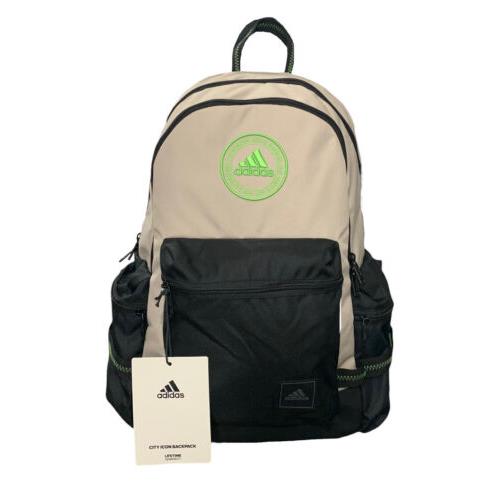Adidas City Icon Backpack Beige/black Neon Green Circle Logo School Hiking