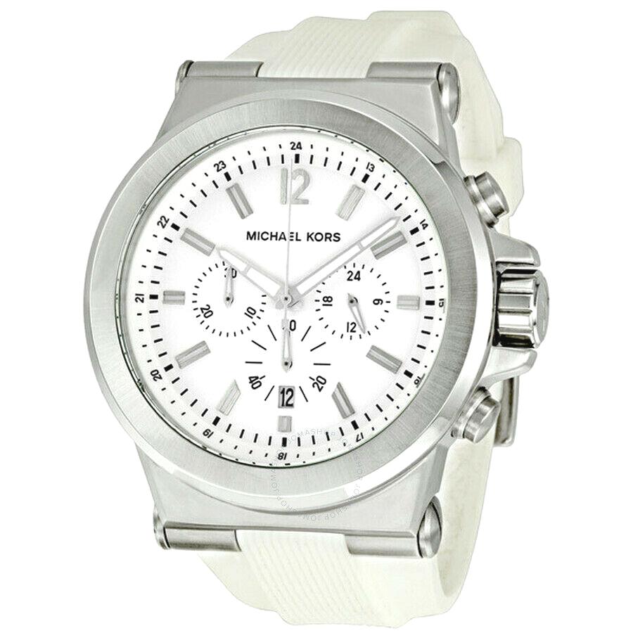 Michael Kors Silver Tone White Silicone Band Chronograph Watch MK8153