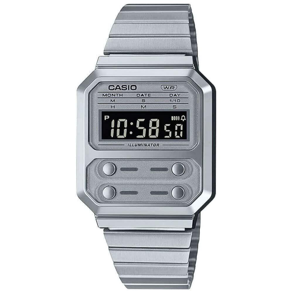 Casio A100WE-7B Men`s Watch Stainless Steel Band Digital Display Silver