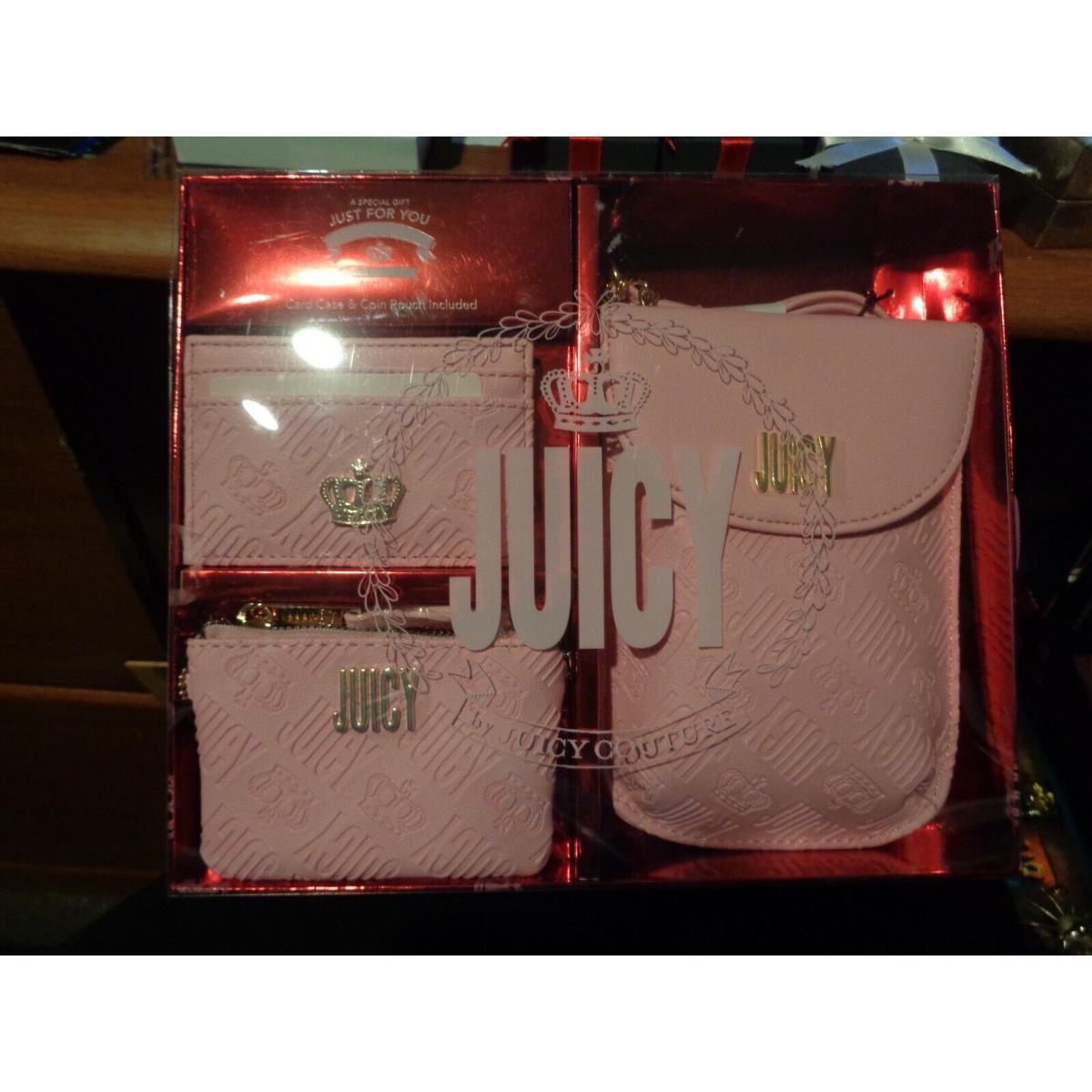 Juicy Couture Logo Wristlet Credit Card Wallet Key Ring Set 3 Piece Pink