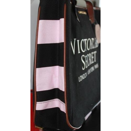 Victorias Secret Black Monogram London NY Paris Travel Tote Bag Shopper