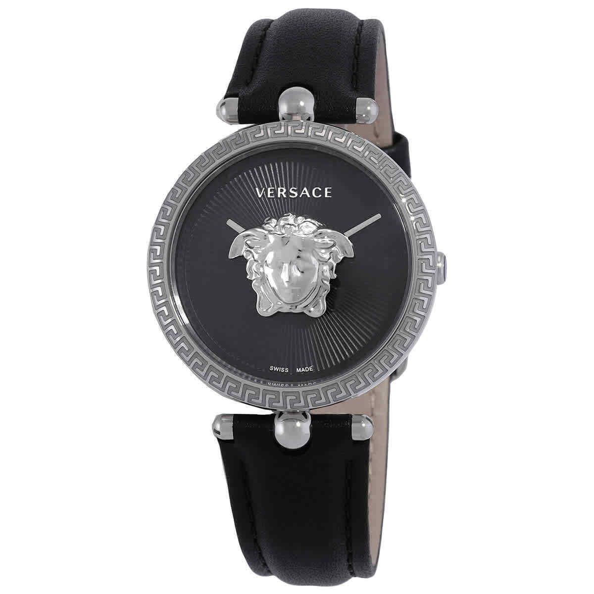 Versace Palazzo Empire Quartz Black Dial Ladies Watch VECQ01020 - Dial: Black, Band: Black, Bezel: Silver-tone