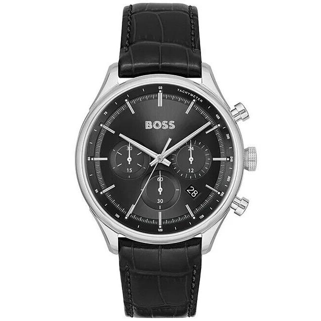 Hugo Boss Men`s Gregor Quartz Chronograph Black Leather Strap Watch 1514049
