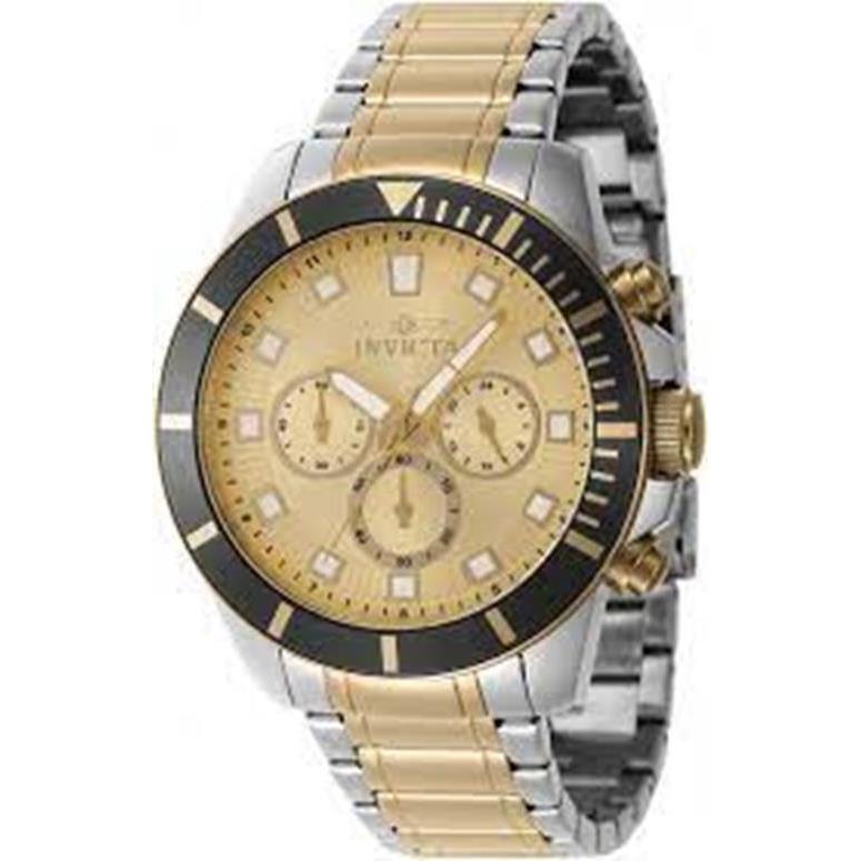 Invicta Pro Diver Chronograph Gold Dial Men`s Two Tone Analog Watch 46049