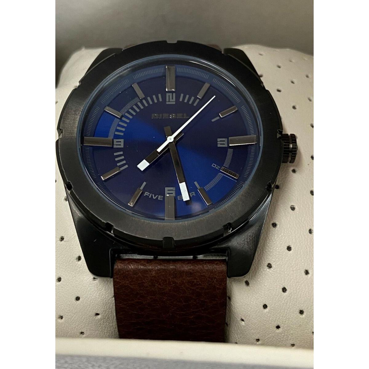 Diesel Men`s Good Company Blue Dial Brown Leather Strap Watch DZ1598