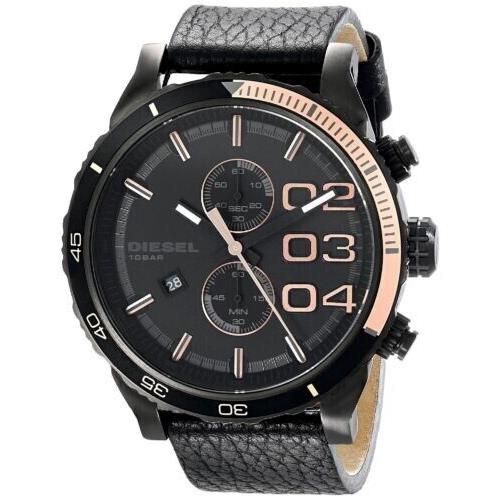 Diesel Men`s Quartz 47mm Black Rose Leather Chronograph DZ4327 Watch Rare