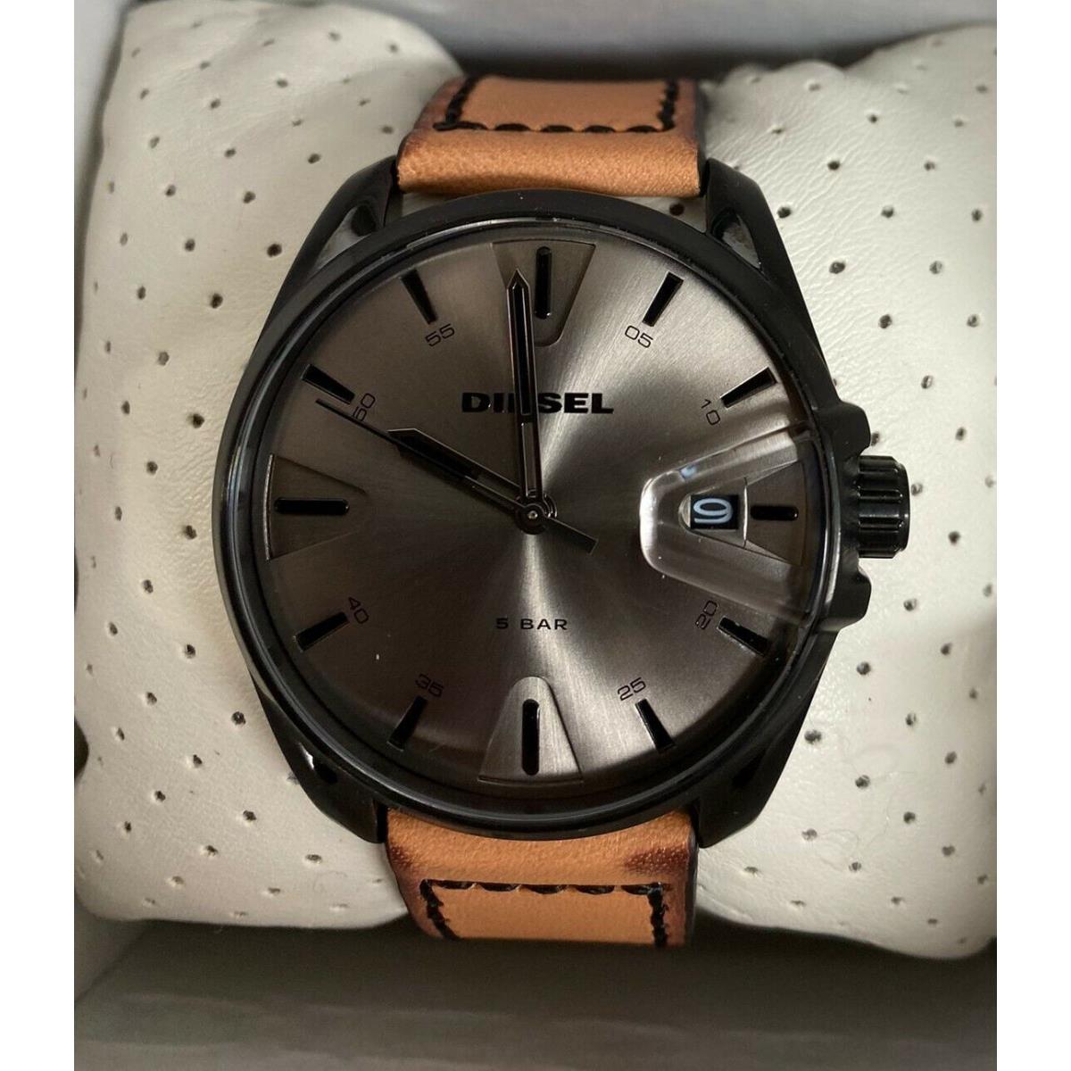 Diesel Men`s MS9 Grey Dial Brown Leather Band Quartz Watch DZ1863