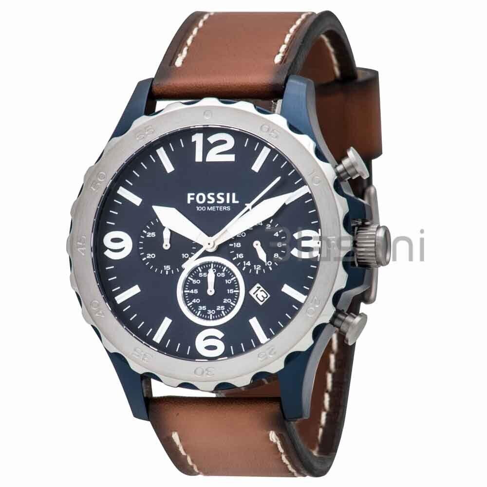 Fossil JR1504 Men`s Nate Stainless Steel Quartz Brown Leather Chronograph Watch