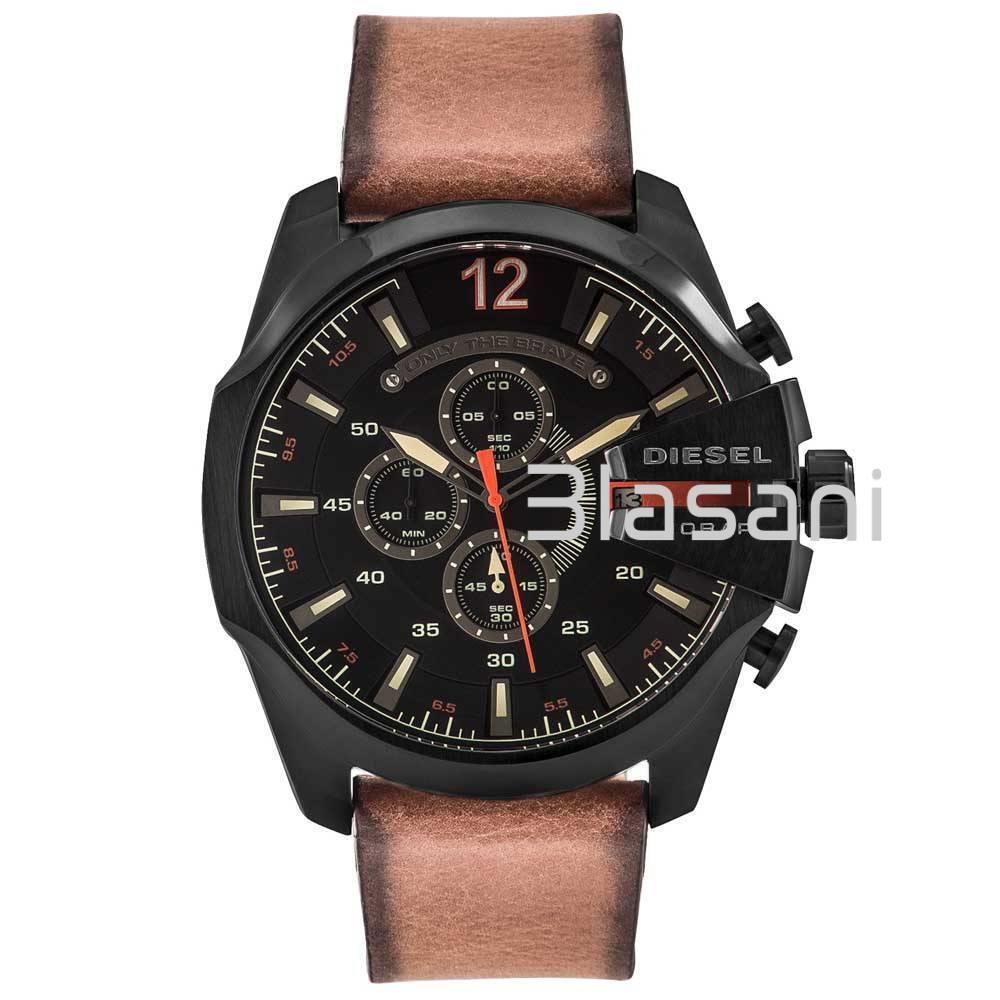 Diesel DZ4343 Mega Chief Men`s Black Dial Brown Leather Quartz Watch 59x51mm