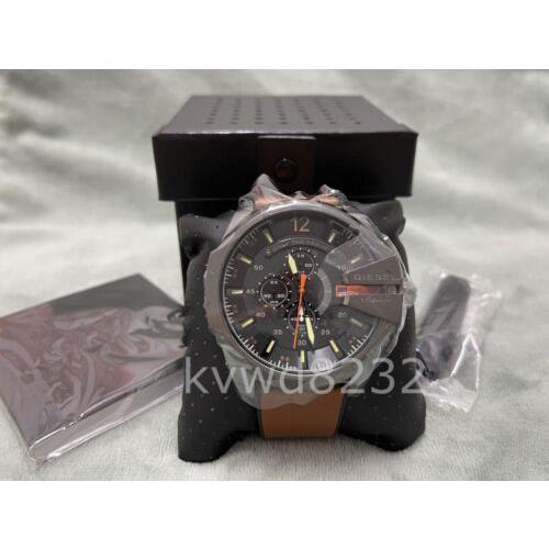 Diesel Mega Chief Black Dial Brown Leather Men`s Quartz Watch DZ4343