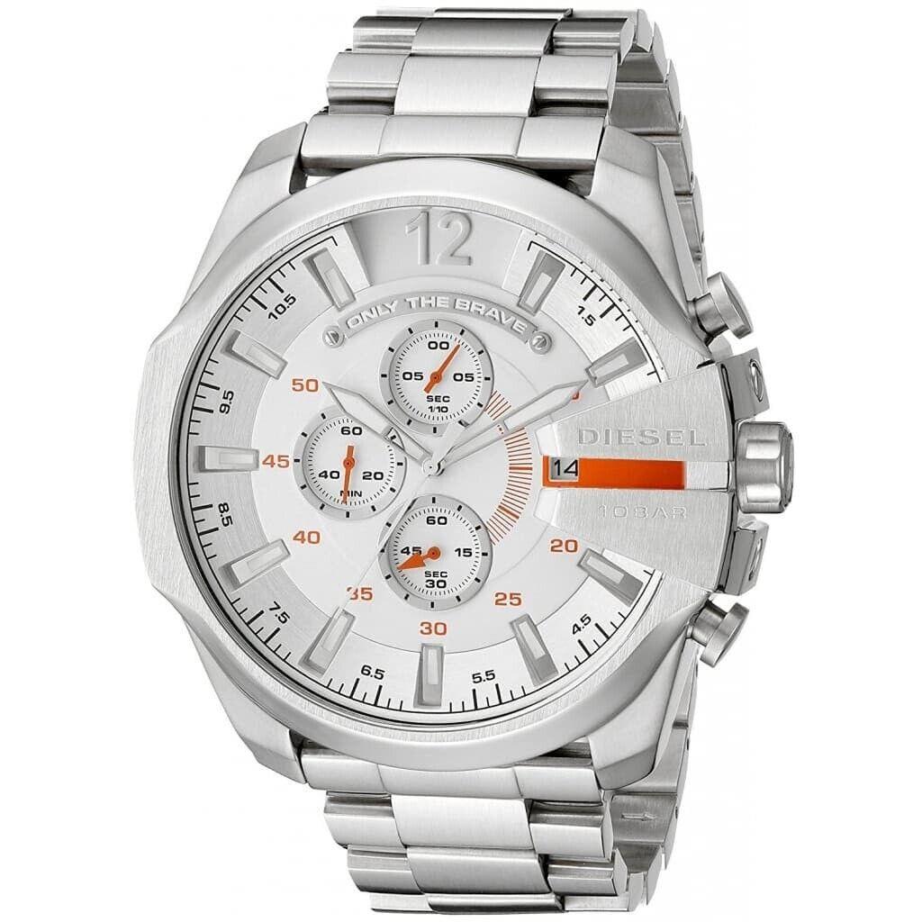 Diesel Men`s DZ4328 Mega Chief SS Watch White Dial with Orange Accents No Box