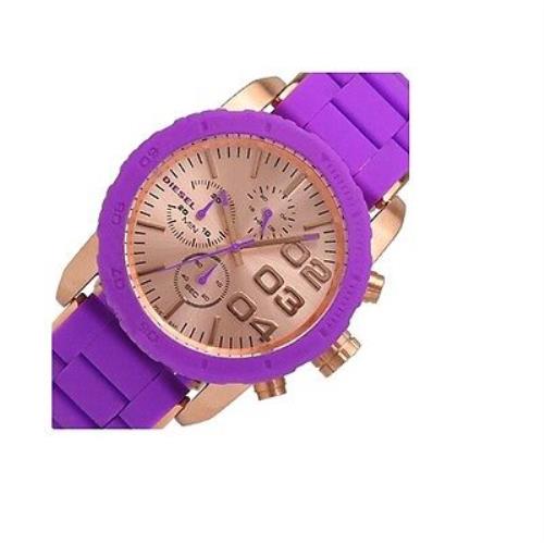 Diesel Rose Gold Tone Purple Silicone Wrapped Band Chronograph WATCH-DZ5361