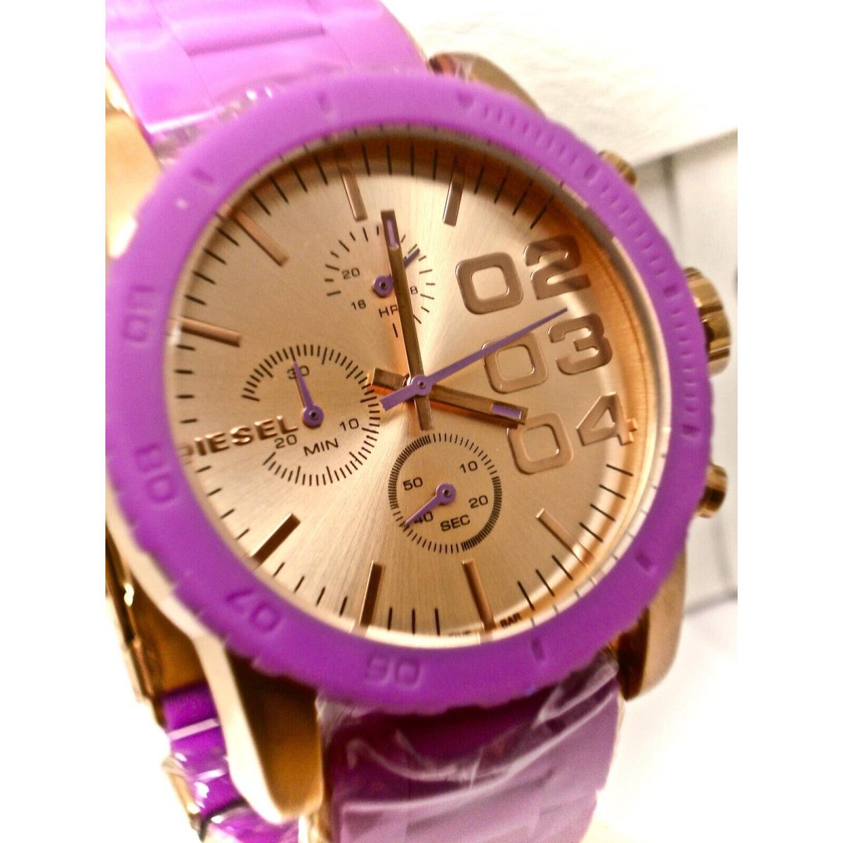 Diesel DZ5361 Women`s Chrono Watch Purple Silicone Band Gold-tone Dial