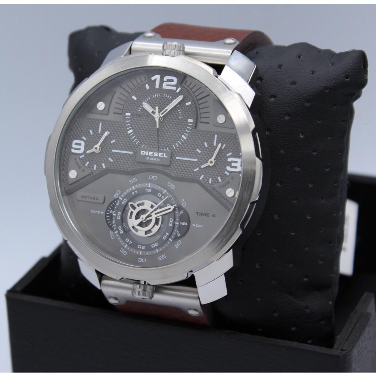 Diesel Machinus Silver Grey Brown 4 Time Zone Men`s DZ7360 Watch