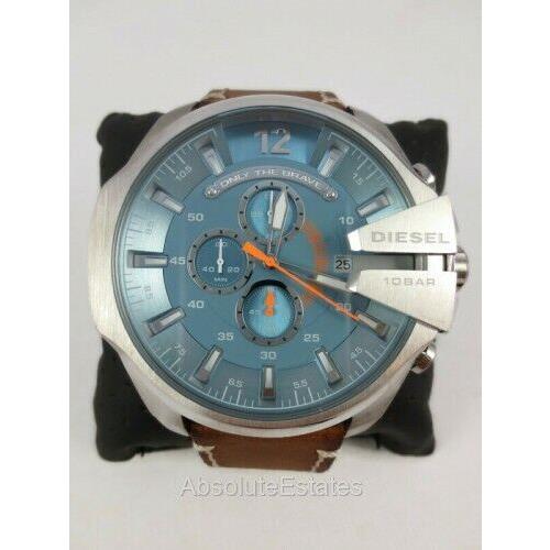 Diesel Men`s Mega Chief Chronograph Silver Stainless Brown Watch DZ4458