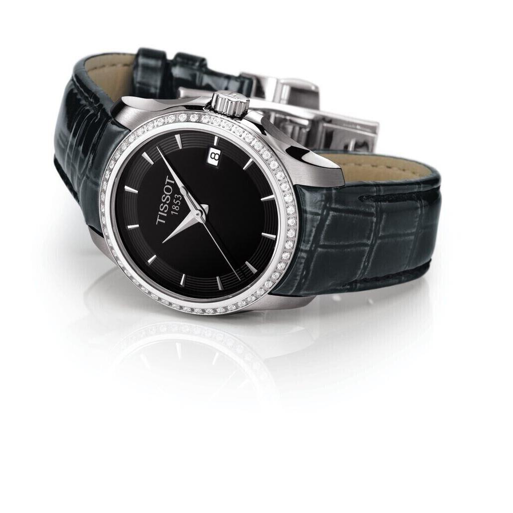 Tissot - Couturier Diamond Black Leather Women`s Quartz Watch - T0352106605100 - Black Dial, Black Band