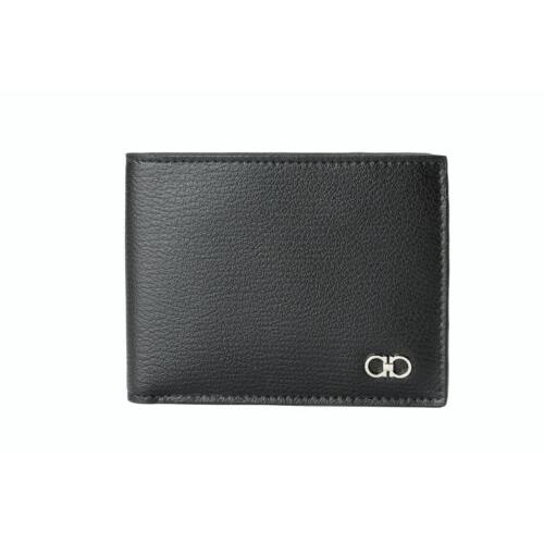 Salvatore Ferragamo Men`s Black Pebbled Leather Bifold Wallet