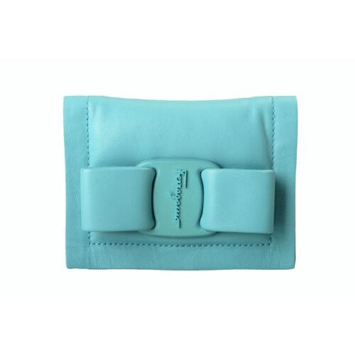 Salvatore Ferragamo Men`s Turquoise Logo Print Leather Card Case