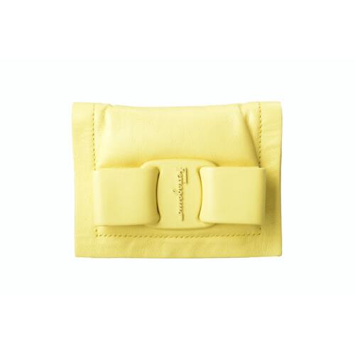 Salvatore Ferragamo Men`s Yellow Logo Print Leather Card Case