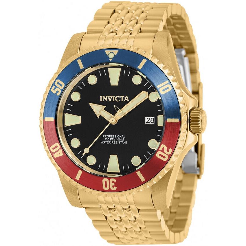 Invicta Mens Pro-diver Automatic Stainless Watch 44MM Case Gold Tone Pepsi Bezel