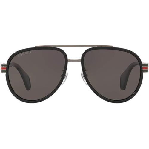 Gucci GG0447S - 001 Unisex Designer Pilot Sunglasses Black / Grey Polarized 58mm