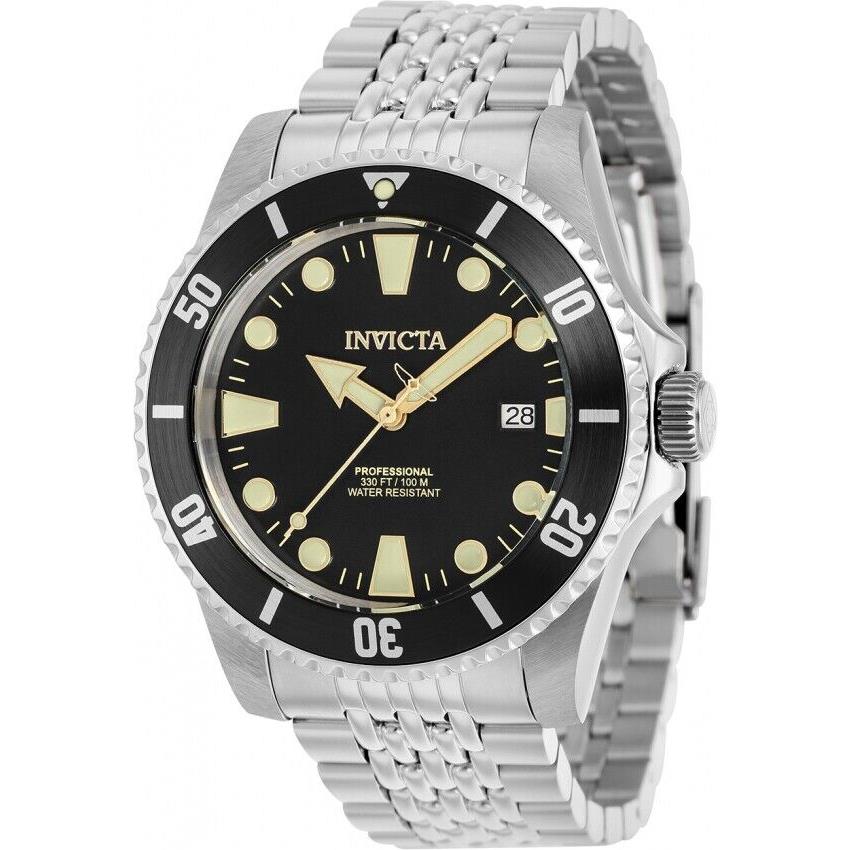 Men`s Invicta Pro Diver Automatic Black Dial Silver Bracelet 44mm Watch 39755