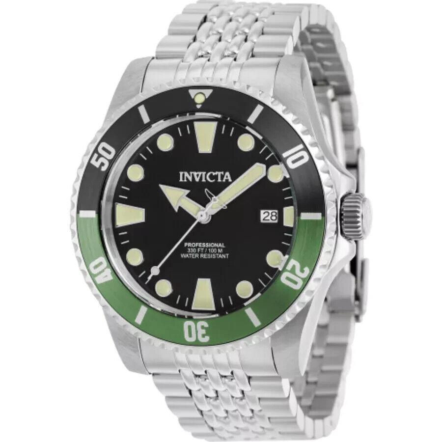 Invicta Pro Diver Black Dial Silver Tone Automatic/mechanical Men`s Watch-39753 - Dial: Black, Band: Gold, Bezel: Black/Green