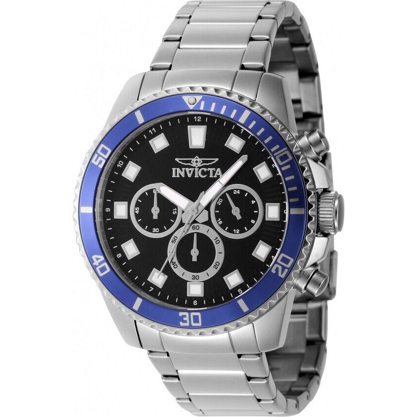 Invicta Chronograph Gmt Quartz Black Dial Silver Bracelet Men`s Watch 46052