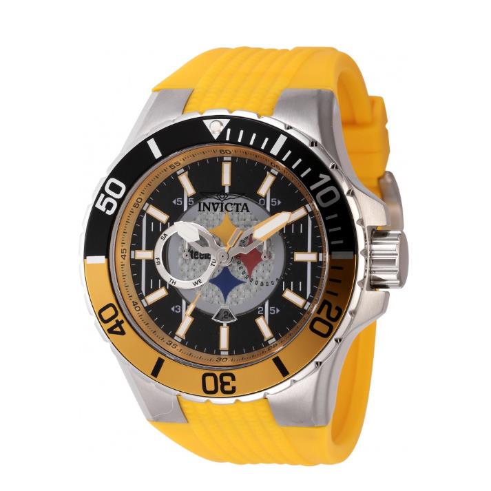 Invicta Nfl Pittsburgh Steelers 50mm Men`s Yellow Strap Analog Watch 45399