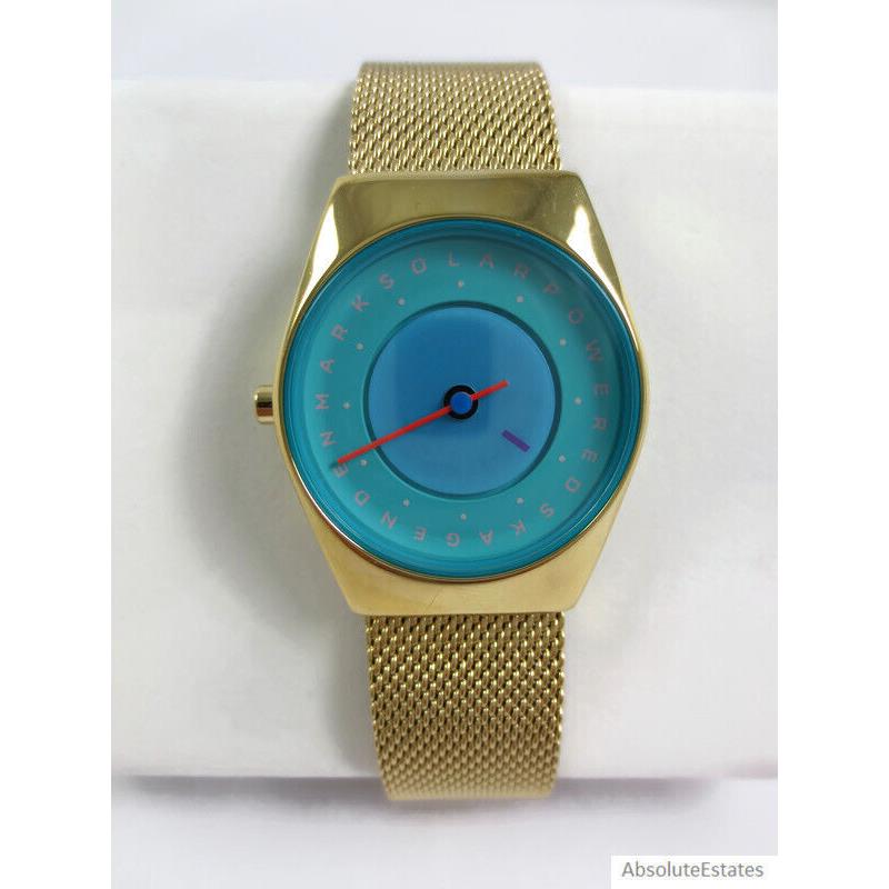 Skagen Grenan Lille Solar Halo Gold Aqua Blue Watch SKW3087