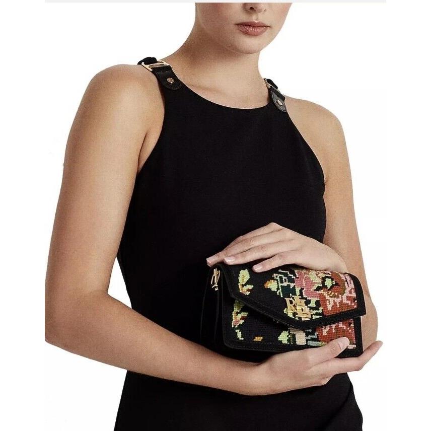 Ralph Lauren Black Needlepoint Small Taylor Crossbody Bag