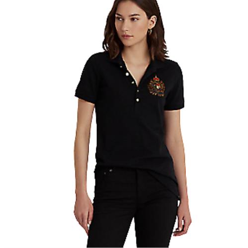 Polo Ralph Lauren Women`s Black Beaded-crest Piqu Shirt XS