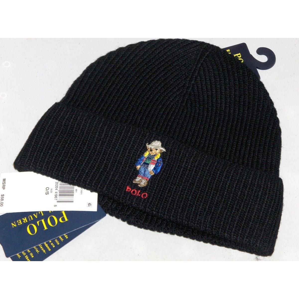 Polo Ralph Lauren Men`s Polo Bear Knit Beanie Hat Watch Ski Cap Black