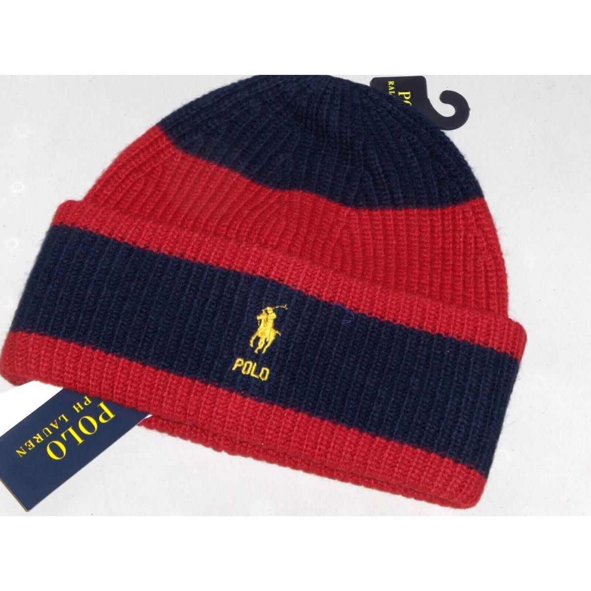 Polo Ralph Lauren Men`s Wool Rib Knit Pony Two-color Beanie Hat Watch Cap Red