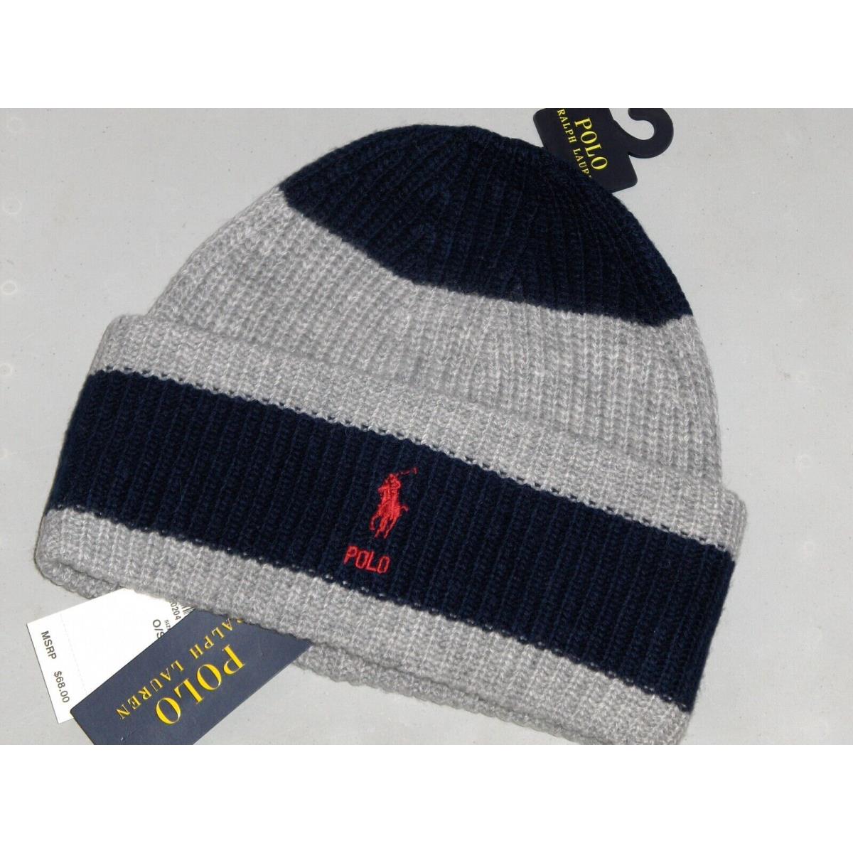 Polo Ralph Lauren Men`s Wool Rib Knit Pony Two-color Beanie Hat Watch Cap Gray