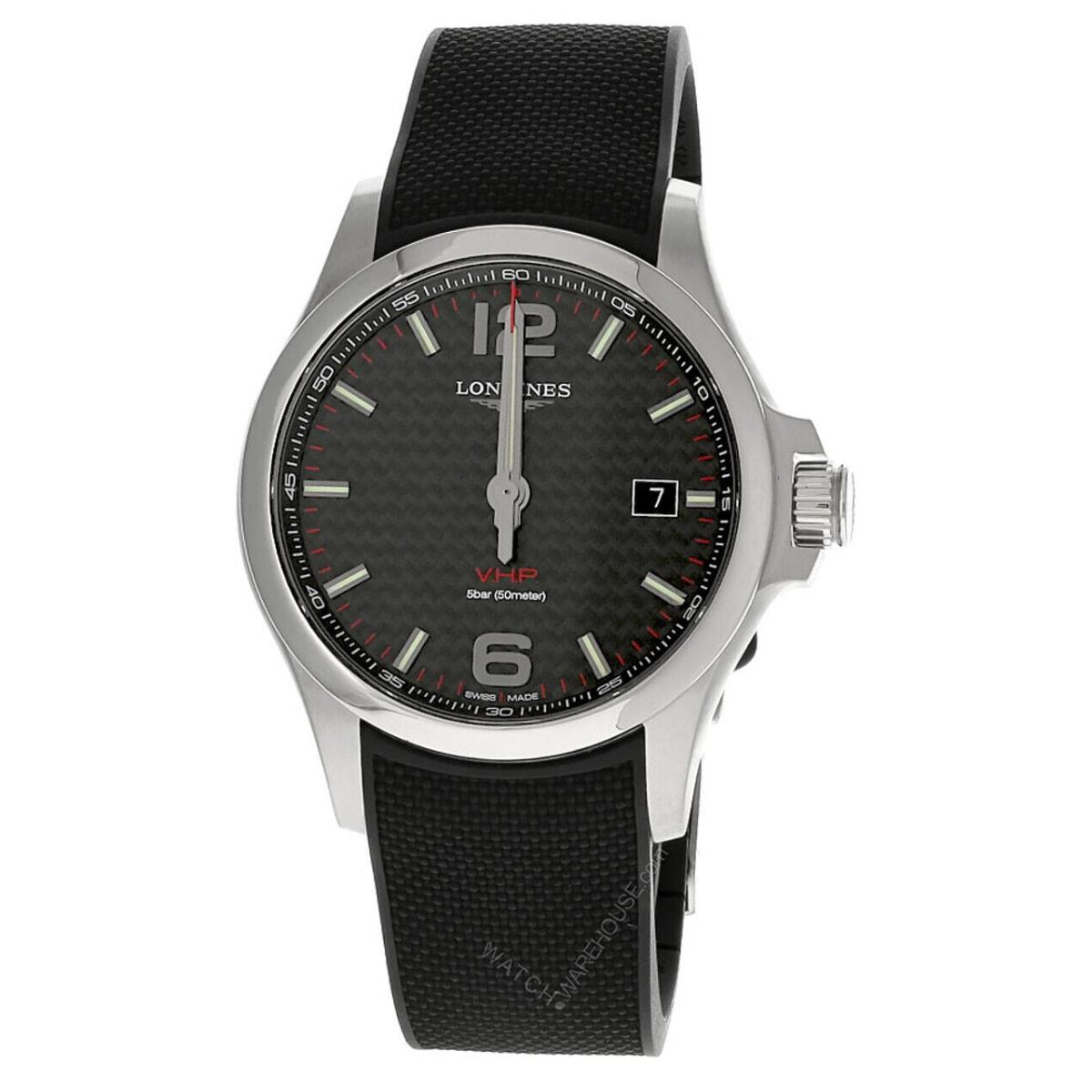 Longines Conquest 43MM Quartz Black Rubber Men`s Watch L3.726.4.66.9