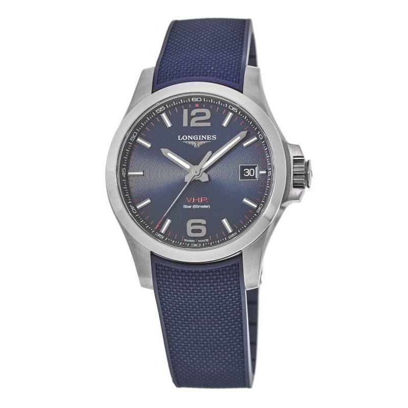 Longines Conquest V.h.p. 43mm Blue Dial Rubber Men`s Watch L3.726.4.96.9