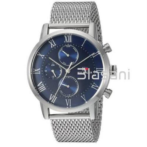 Tommy Hilfiger 1791398 Men`s Silver Stainless Steel Blue Dial Steel Watch 44mm