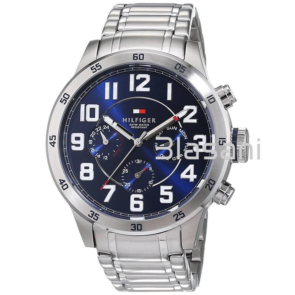 Tommy Hilfiger 1791053 Men`s Silver Tone Blue Dial Steel Watch 46mm