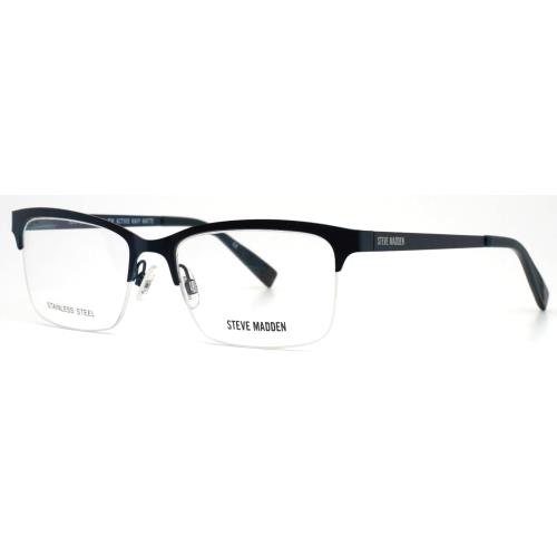 Steve Madden Actiive Navy Matte Mens Rectangle Half Rim Eyeglasses 55-18-145