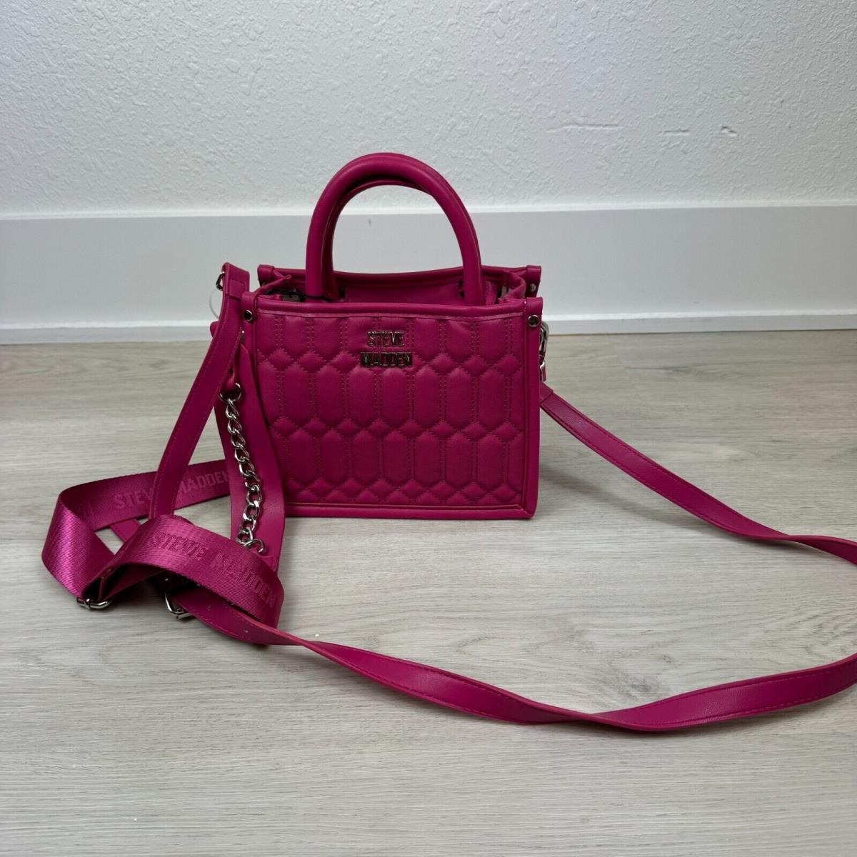 Steve Madden Bniko Quilted Crossbody Bag Pink Fushia Leather Tik Tok