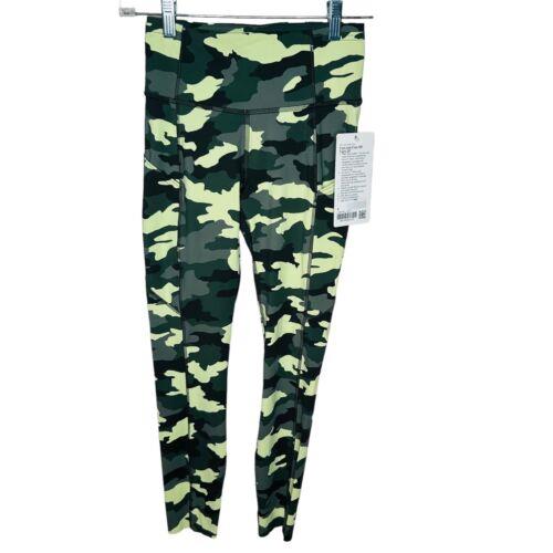 Lululemon Fast Free HR Tight 25 Camo Size 4 Crispin Green Pockets