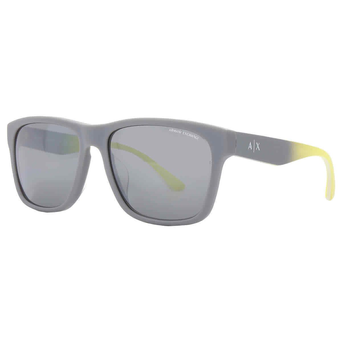 Armani Exchange Grey Mirror Square Men`s Sunglasses AX4135SF 81806G 59