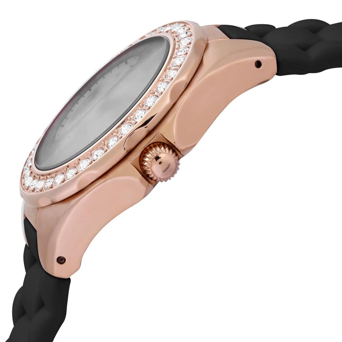 Invicta Women`s 1645 Angel Crystal Accented Bezel White Dial Black Strap Watch - Dial: Black, Rose, White, Band: Black, Pink, White, Bezel: Gold