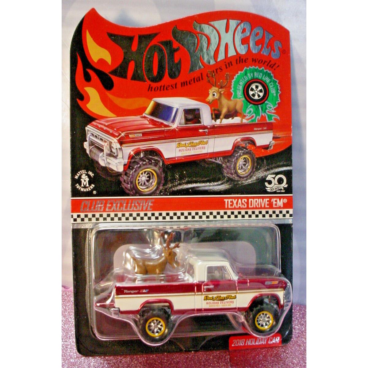 Rlc Hot Wheels Holiday Exclusive Texas Drive `em Red Rudolph Hologram You Pick