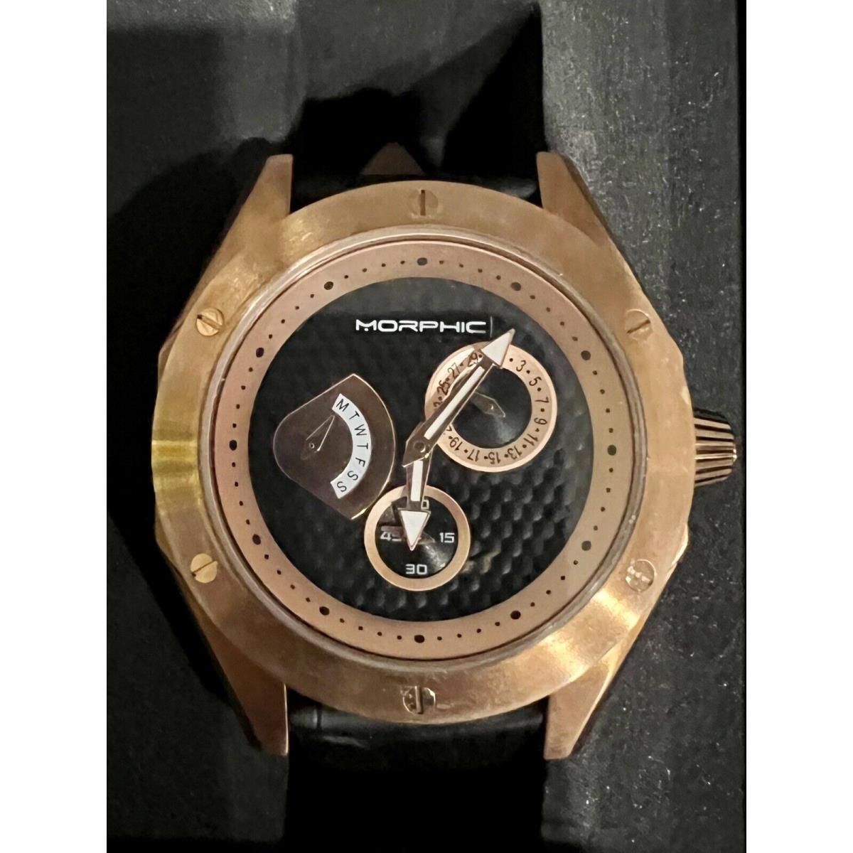 Morphic M46 Mens Rose Gold Watch Black Leather Band