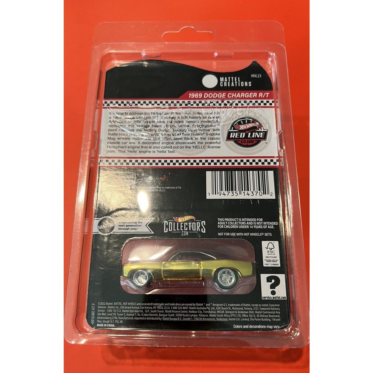 Hot Wheels Red Line Club 1969 Dodge Charger R/t Real Riders